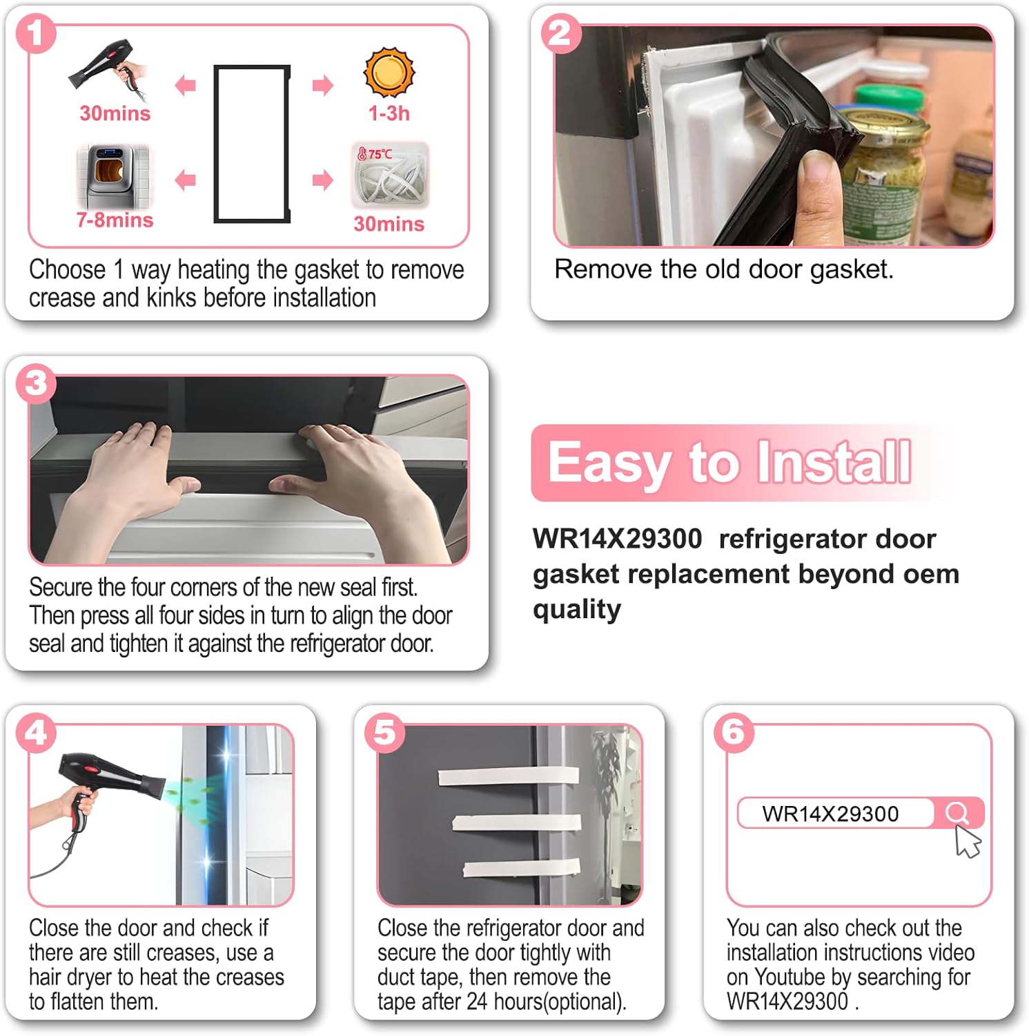 LXun Upgrade WR14X29300 Refrigerator Door Gasket Compatible with Whirlpool GE Freezer Door Seal, WR14X10377 Whirlpool Refrigerator Part Replaces WR14X10371 WR14X10377 AP6834964 PS12710376 EAP12710376