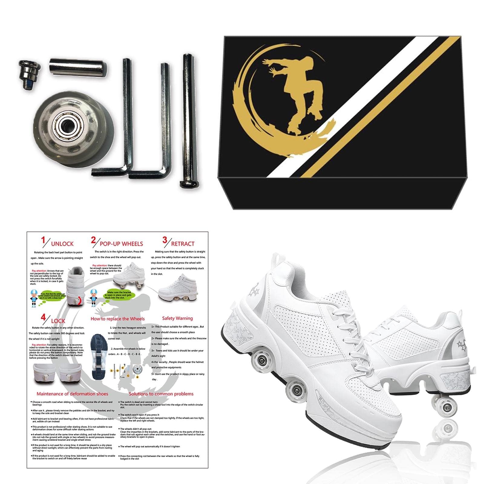Scarpe con Rotelle Bambino, 2 in 1 Scarpe con Automatiche Rotelle Retrattile,Pattini a 4 Ruote Deformati e Sneakers per Bambino Come Regali di Natale e Compleanno