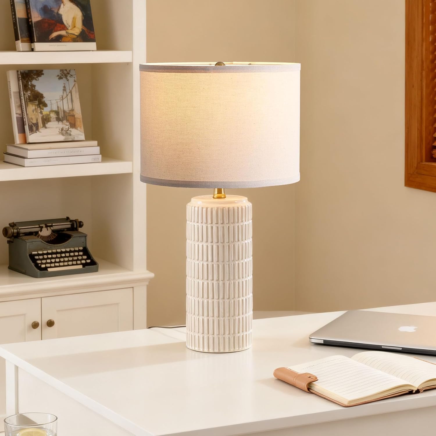 Modern Ceramic Table Lamp Set of 2, Bedside Lamp for Bedroom Decor, Nightstand Lamp with 3 Color Temperatures, Desk Light for Living Room Dorm Office, White