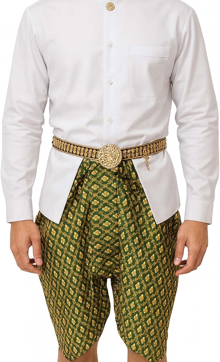Adults Traditional Thai Wedding Sarong Pants – Vintage Pattern Formal Ceremony Attire Thai Faux Silk Costume for Men & Women