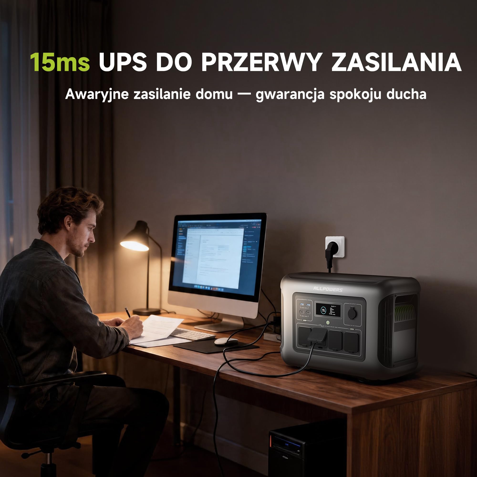 ALLPOWERS Przenośna stacja zasilania R1500 LITE, akumulator LiFePO4 (LFP) o pojemności 1056Wh, generator słoneczny (panele słoneczne opcjonalne) (R1500 LITE+SE100)