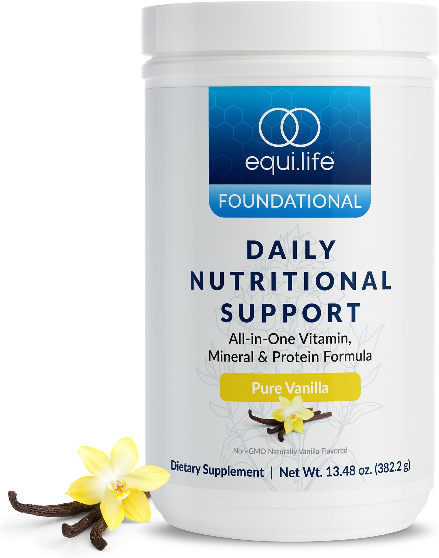 Equilife Daily Nutritional Support, All-in-One Multivitamin Meal Replacement, Pure Vanilla Flavor, 15G Plant Protein, Supports Overall Wellness Including Energy, Digestion, & Skin, 14 Servings Tub