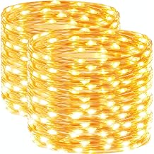 2pcs Solar String Lights Outdoor, Commercial Grade LED Solar Cafe Patio Lights, Waterproof and Shatterproof, Create Ambience On Garden, 72 FT 200 LED, Warm Yellow