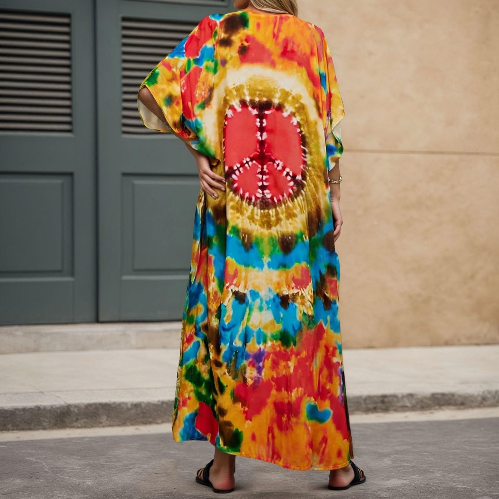 Vestido casual de verano para mujer, manga larga, holgado, para playa, teñido anudado, para usar en el centro turístico