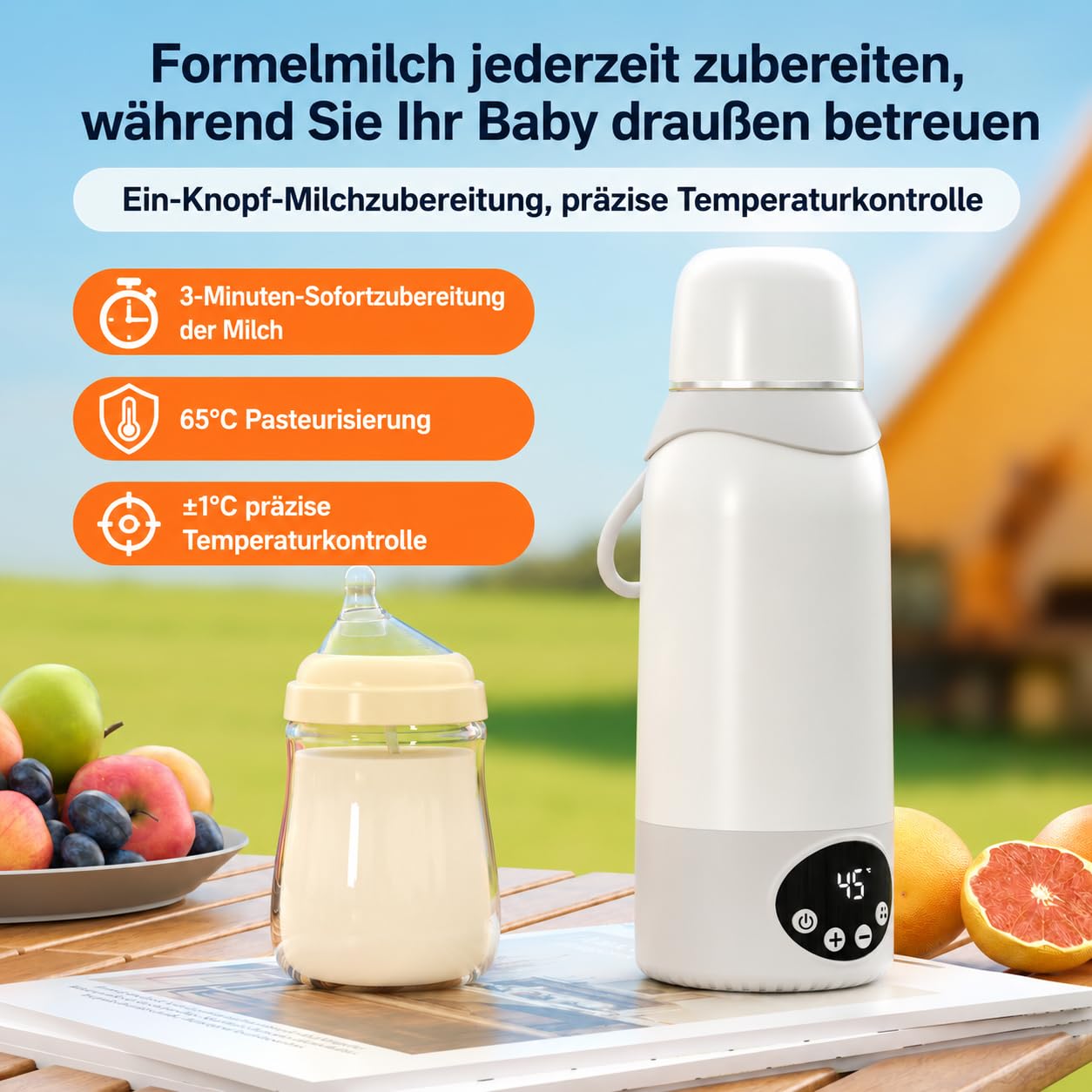 Calentador de biberones portátil para bebé, capacidad de 500 ml, leche materna y agua, puede calentar, mantener caliente y esterilizar, calentamiento rápido en 3 minutos