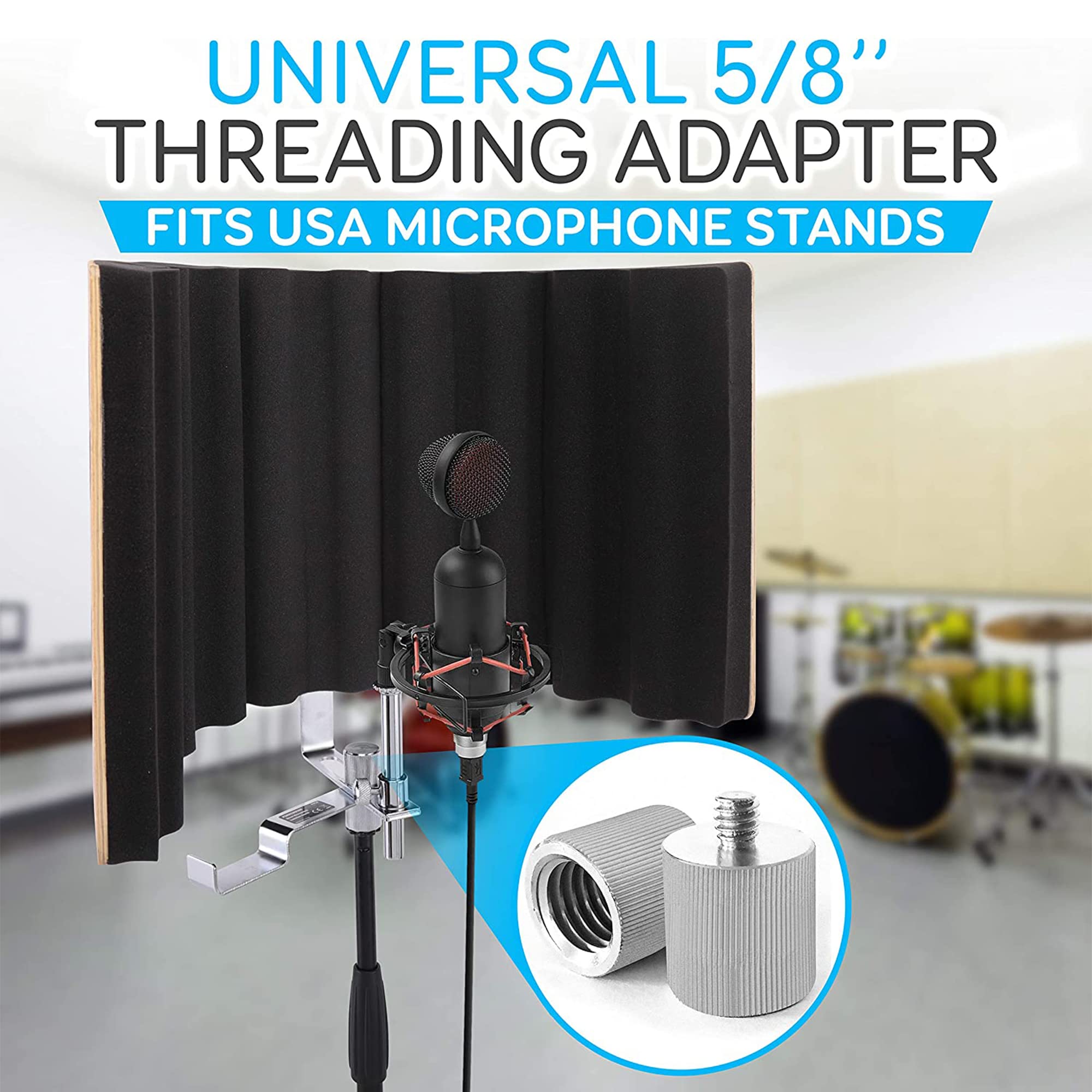Pyle Wood Microphone Isolation Shield-Sound Isolation Recording Booth,Studio Microphone Vocal Booth Dampening Filter Foam Acoustic Panel w/2' Thick Foam,Universal 5/8 " Mic Threading-PSMRSWD100 - Image 6