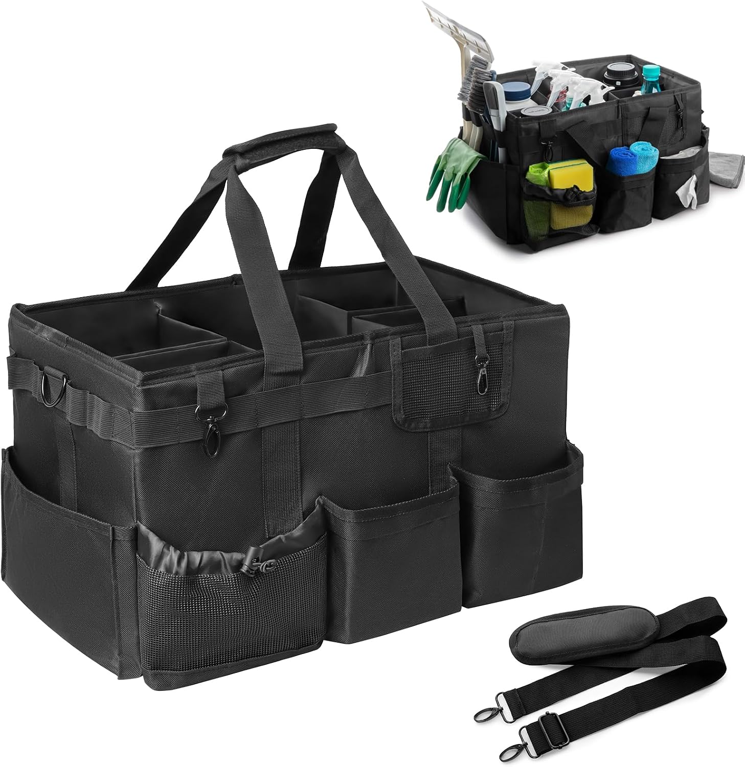 17 Inch Extra Large Cleaning Caddy Bag for Housekeepers, Black Tool Bag