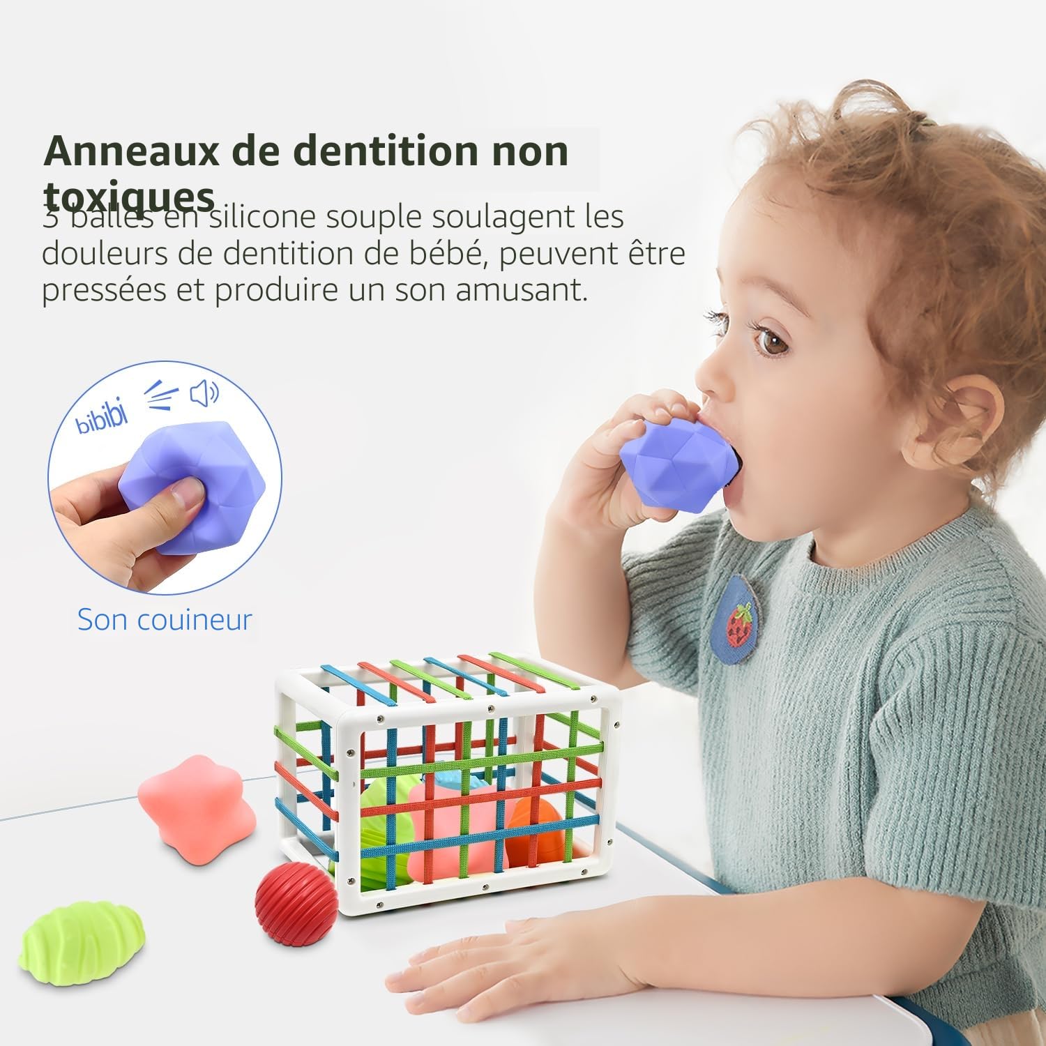 Jouet Bebe 1 2 Ans, Montessori Sensoriel Jeux pour Bébé 12 18 Mois, Trieur de Formes avec Boules Texturées Balles Sensorielles Cube d'activité de Développement Jouet Enfant Fille Garcon Cadeau