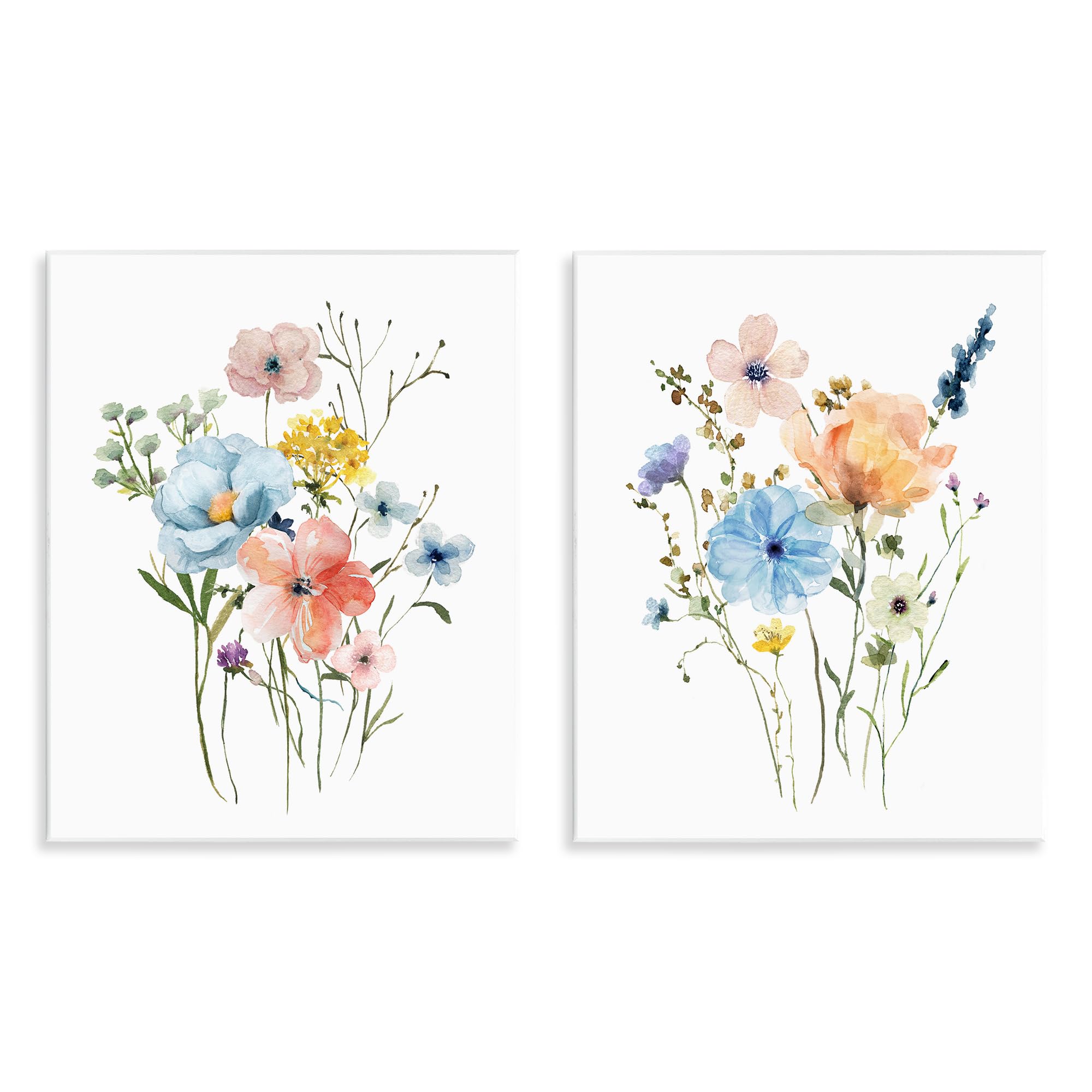 Stupell Industries Pastel Wildflower Bouquet Pair 'Wildflower Sprig Bundles'| 2Pc Wall Plaque Art Set