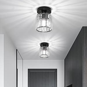 Goeco 2 Pack Crystal Ceiling Light Modern Industrial Semi Flush Mount Ceiling Light Fixtures E26 Black Indoor Lighting