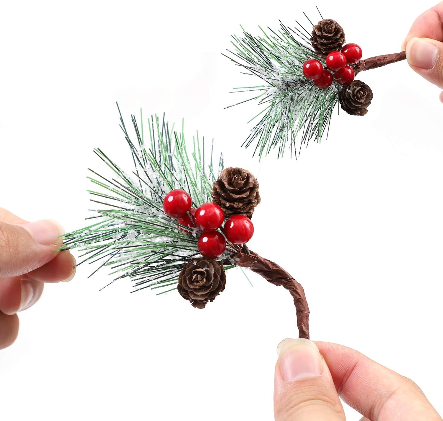 URATOT 24 Pieces Artificial Pine Picks with Snowflakes Mini Artificial Pine Tree Christmas Pine Branches for Christmas Party Flower Arrangements Wreaths Decorations