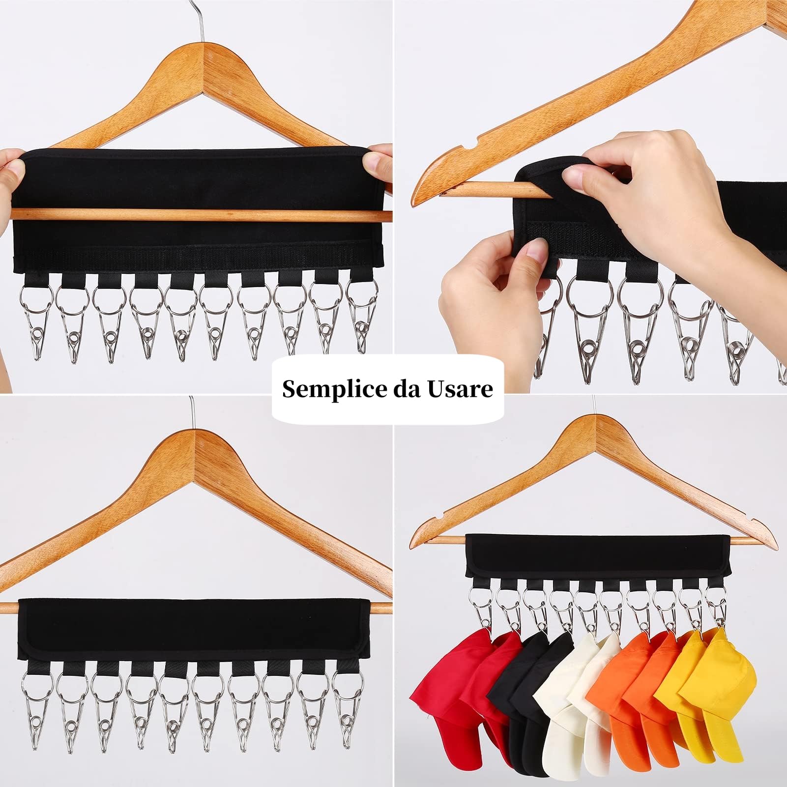 Porta Cappelli,Baseball Cap Rack,Appendi Cappelli,10 Clip Organizer per Cappelli,Appendi Berretti,Berretto Organizer Gancio per Appendino e Armadio