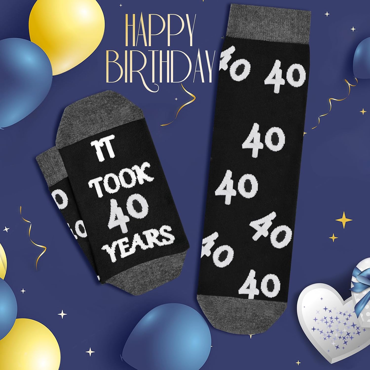 40th 50th 60th Birthday Gifts For Him, Men 40th 50th 60th Birthday Decorations, Cool Gifts Funny Crews Black Cotton Socks - Image 3