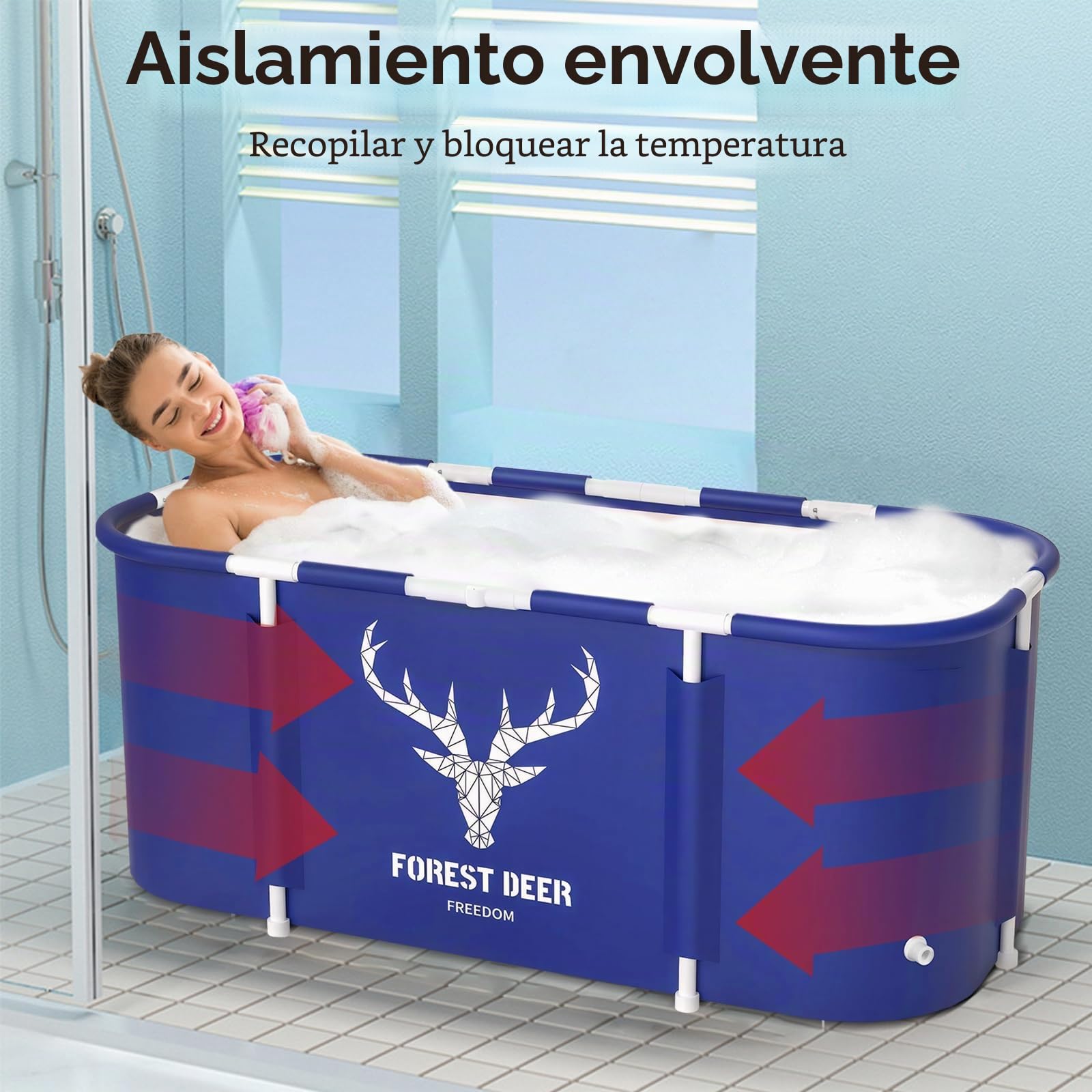 Bañera Plegable para Adultos,bañera de hidromasaje de pie independiente, bañera gruesa de múltiples capas para interior y exterior, spa caliente, 115 x 60cm (Alce)