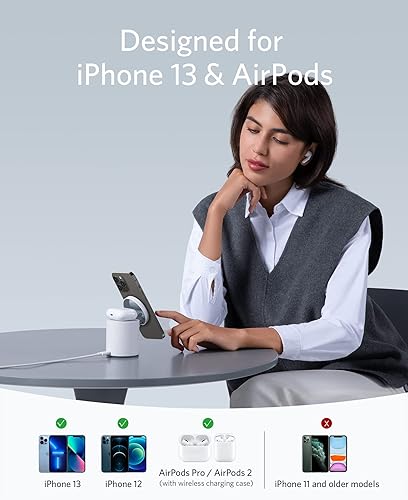 Miniatura 3 de Anker Cargador inalámbrico magnético, estación de carga 2 en 1 para cargador inalámbrico Magsafe con cargador USB-C de 20 W, para iPhone 1414 Pro14