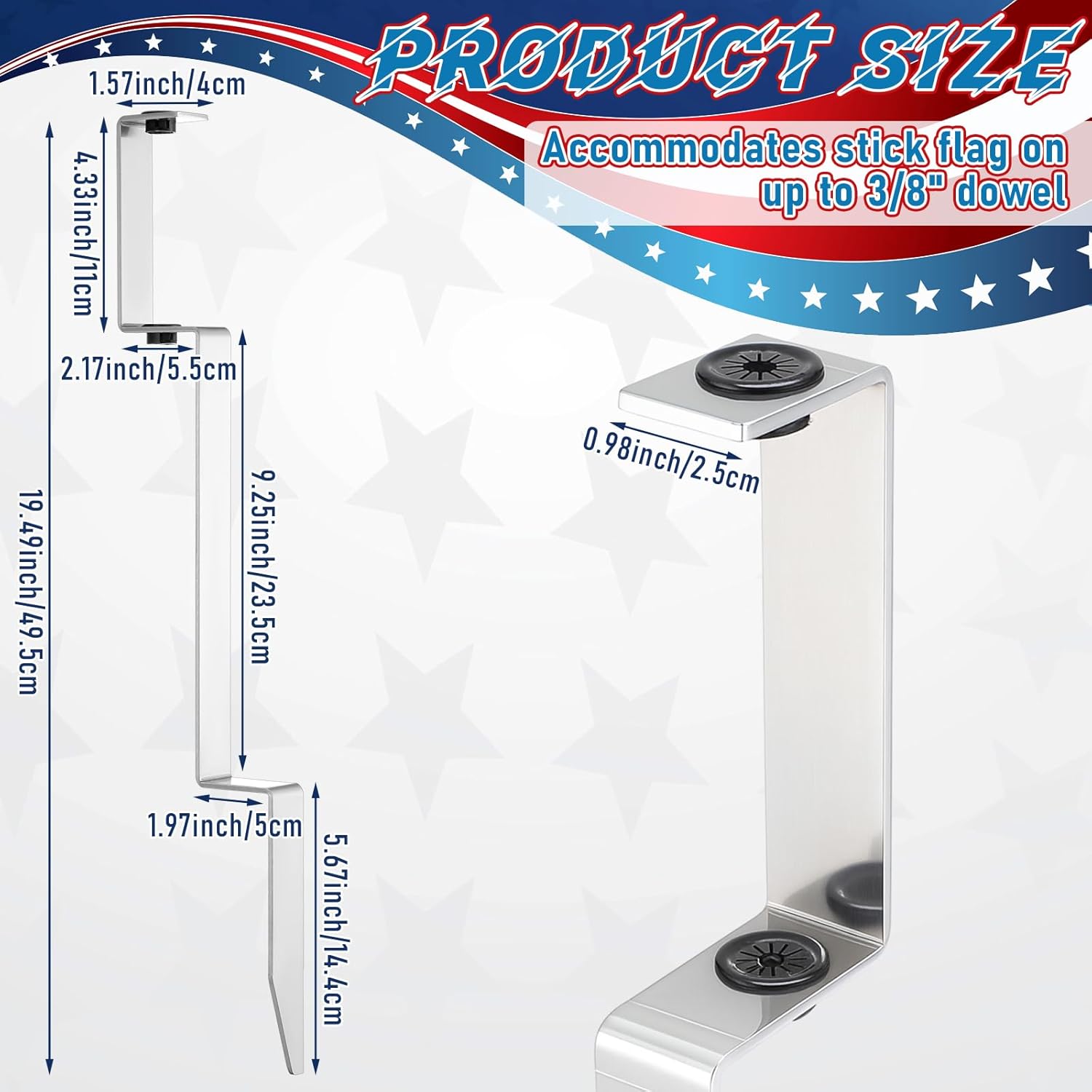 LEIFIDE 20 Inch Aluminum Flag Staff Spike Holder Cemetery Memorial Flag Holder Grave Marker Burial Flagpole Display American Stick Stand for Yard Displays 250th Anniversary Memorial Day Decoration - Image 2