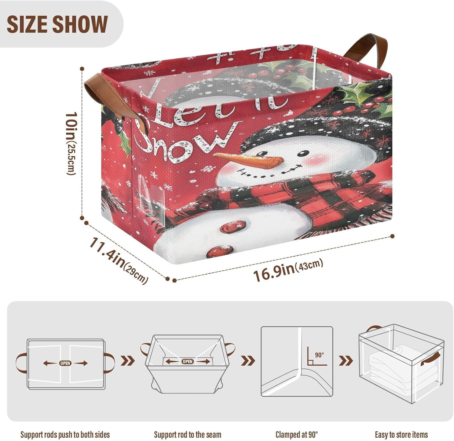 Snowman Christmas Red 2 Pack Fabric Storage Bins for Shelves Collapsible Cube Storage Bin Basket Storage Cubes with Handle Under The Bed Storage Bins for Closet Clothes Home Office