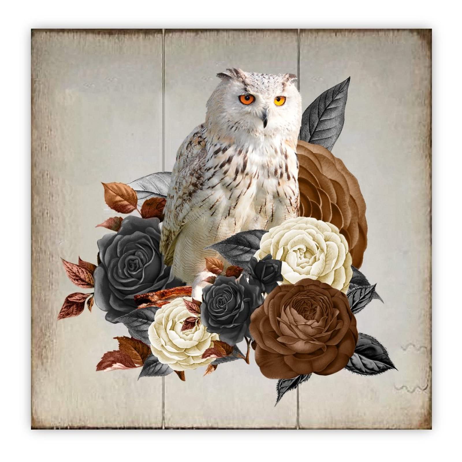 Décoration murale hibou marron panneau en bois salon Halloween 40cm