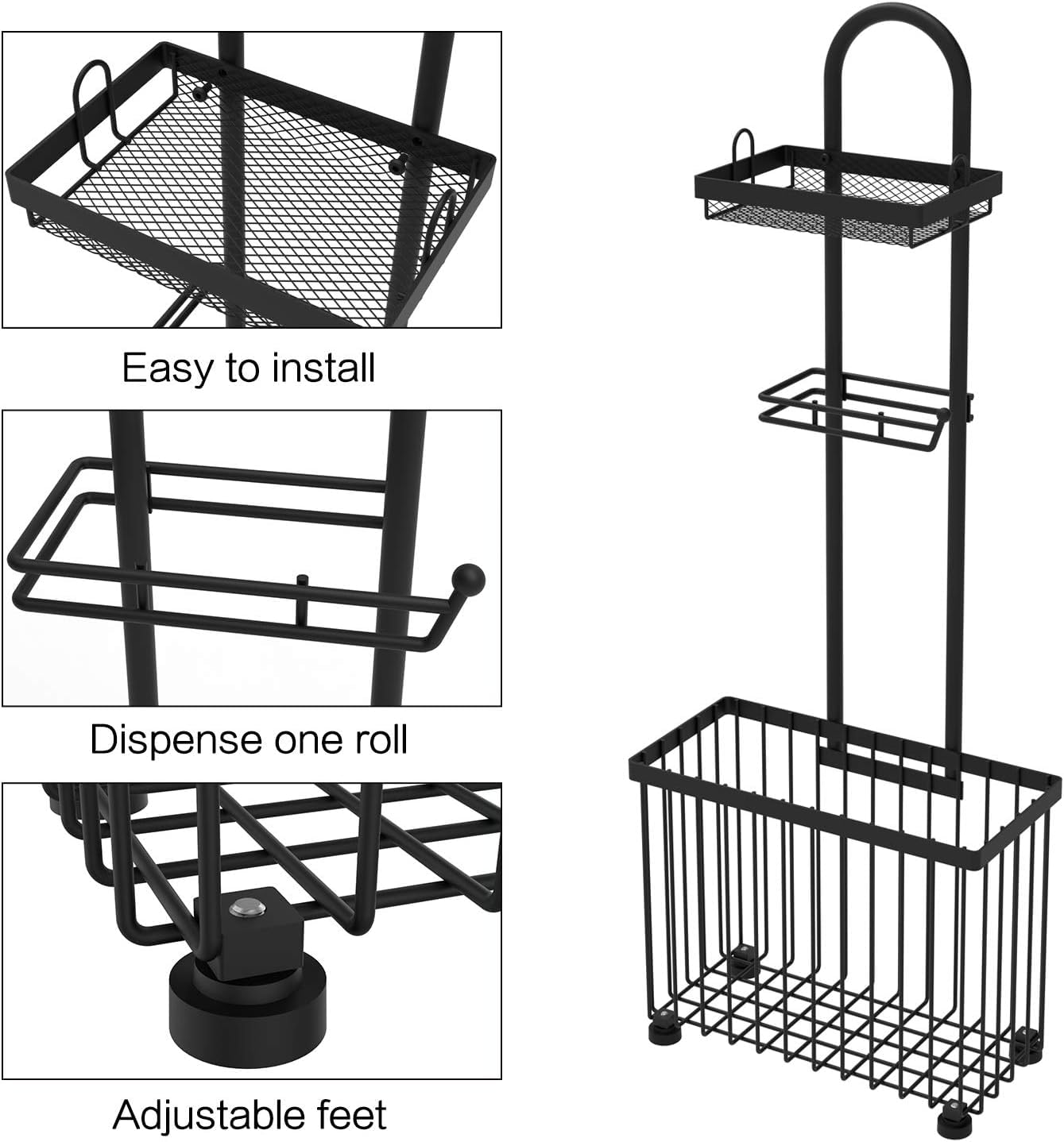 Portarrollos de papel higiénico con estante, soporte de papel higiénico de pie para revistas de baño, con soporte para tableta, para 6 rollos de papel higiénico, adecuado para baños e