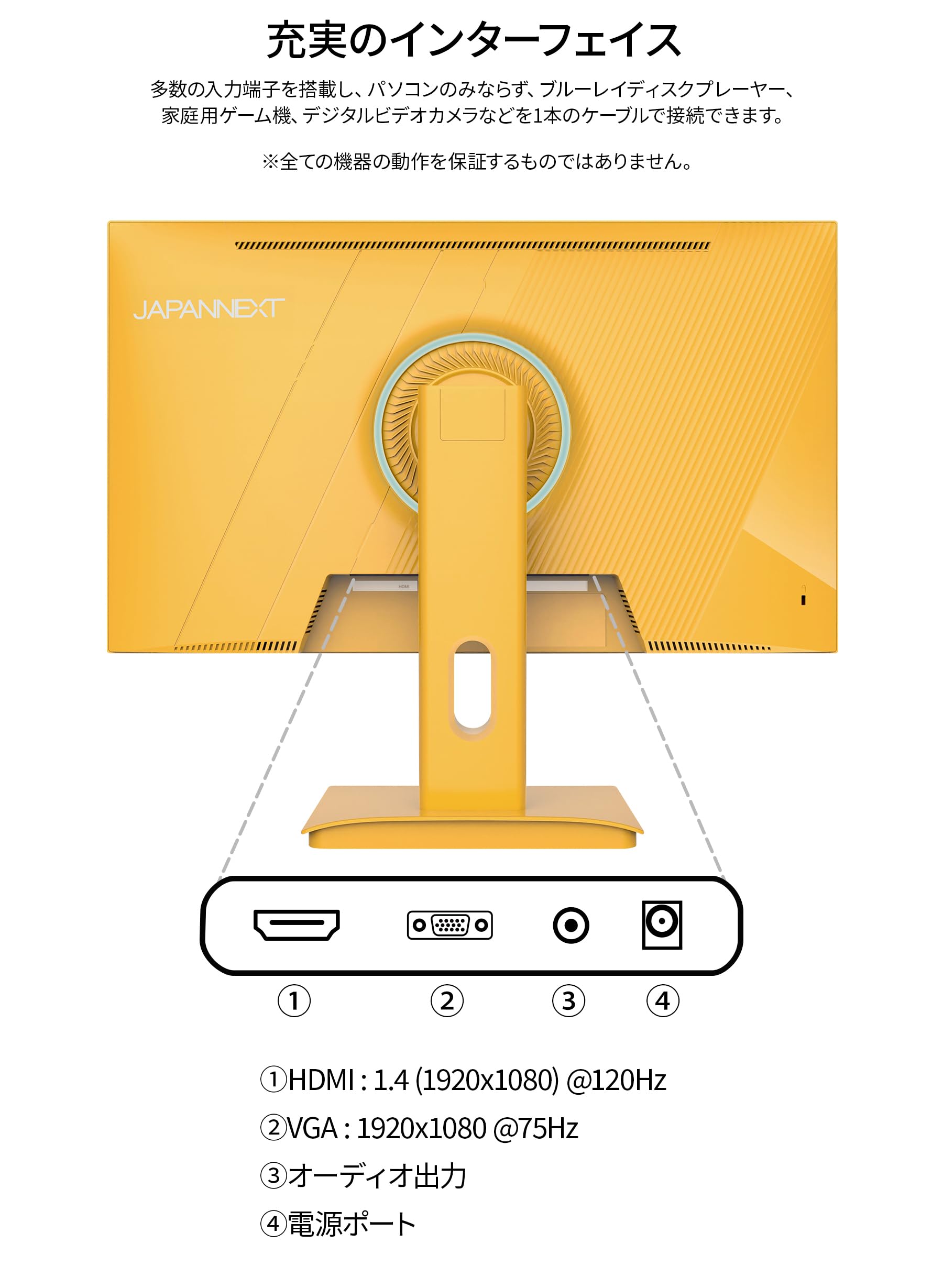 黃黃　　モニター イエローモデル】JAPANNEXT 23.8インチ IPSパネル搭載 120Hz/0.5
