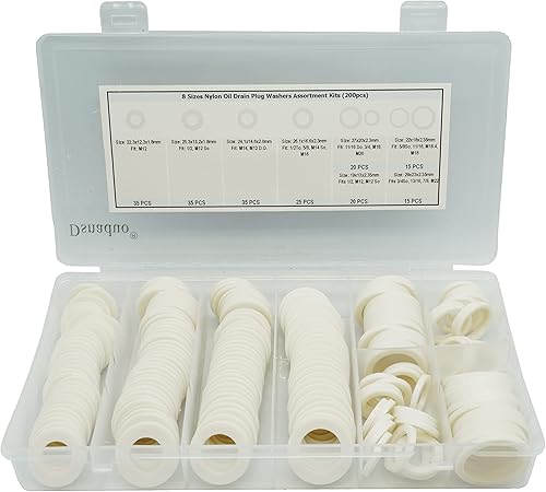 Miniatura 4 de Dsnaduo 200 juntas de tapón de drenaje de aceite de nailon de 8 tamaños, kits surtidos de arandelas para M12 M14 M16 M18, M20