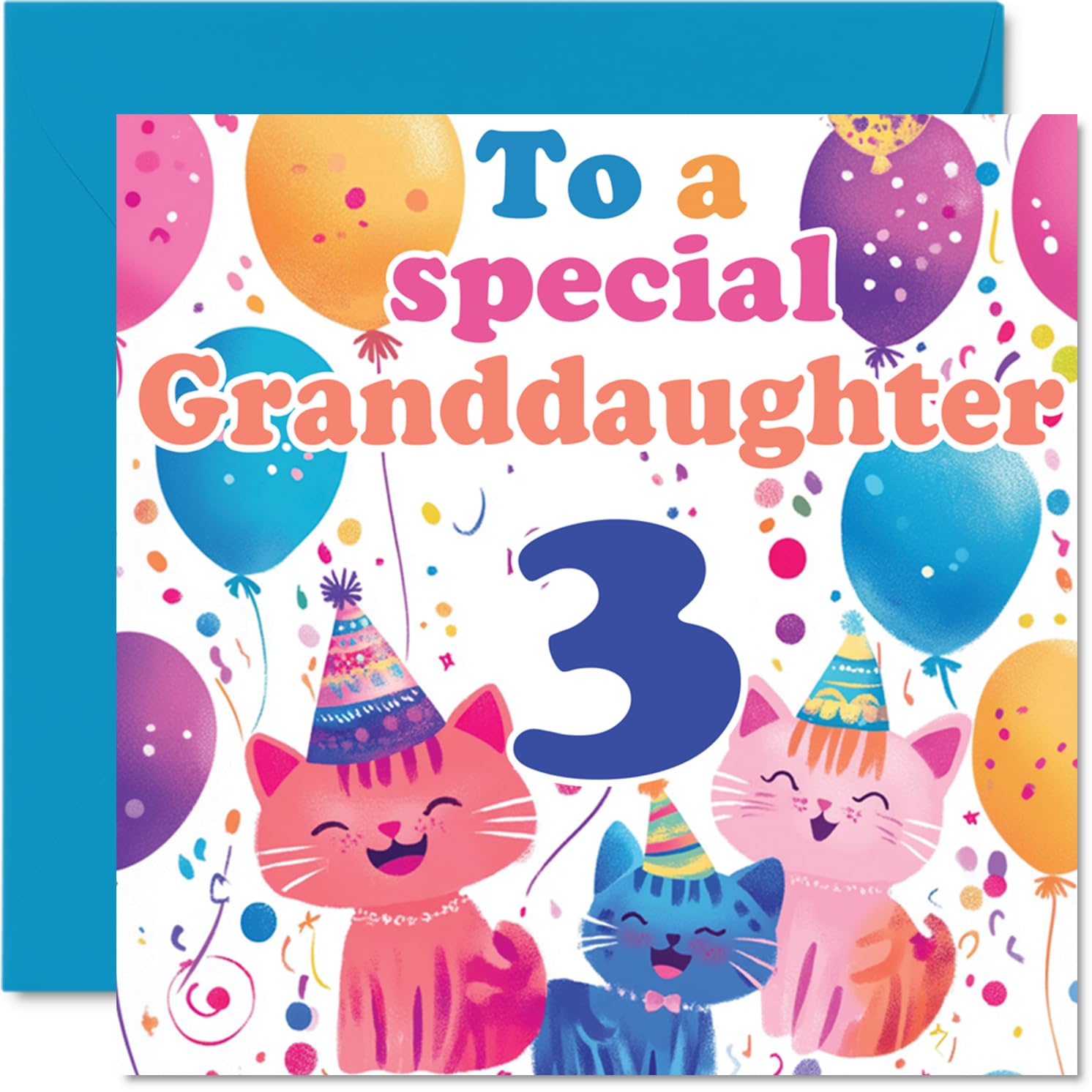 3rd Granddaughter Birthday Card - Cute Cats Special Granddaughter - Happy 3rd Birthday Card from Nanny Grandma Grandad, 145mm Age 3 Greeting Cards