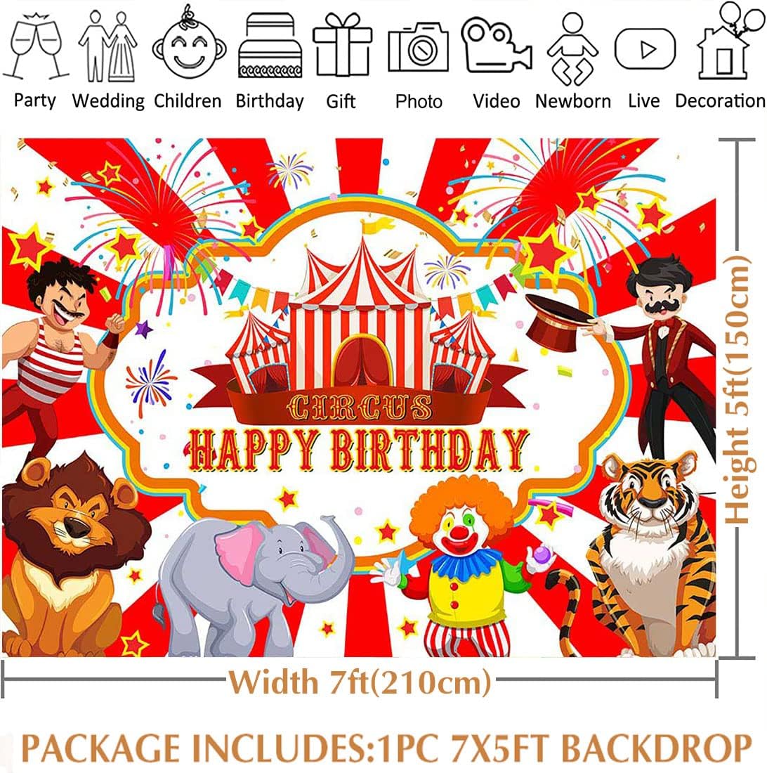 Avezano Carnival Circus Party Backdrop Carnival Birthday Party Background Circus Happy Birthday Banner Photoshoot Studio Booth Props(7x5ft)