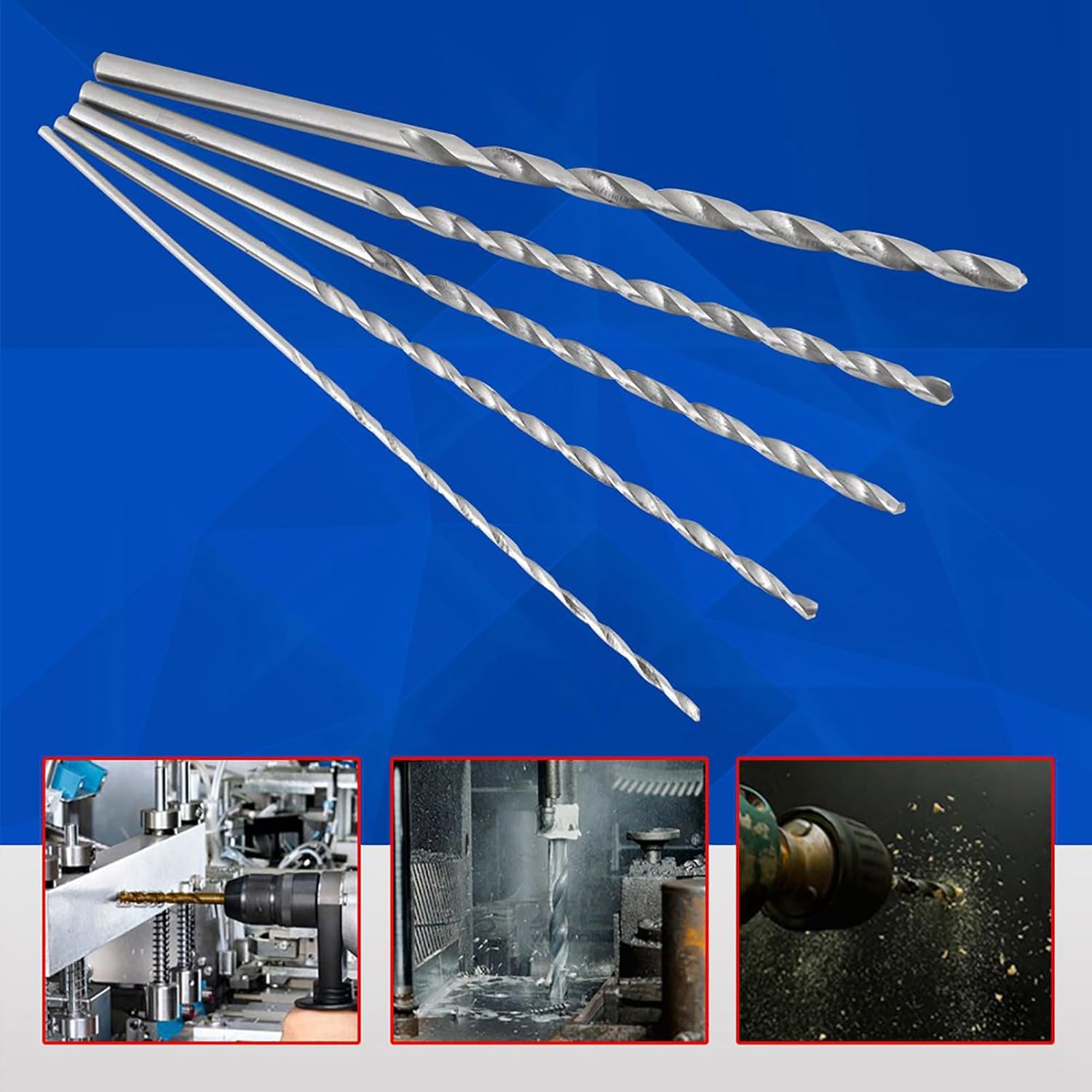 5pcs Dia 2-5mm Extra Long High-Speed Steel Twist Drill Bit Set, Straight Shank for Wood, Plastic & Aluminum, Long Drill Bit for Deep Holes, Wood Drill Tool, Long Bit Set,Length 5.9in