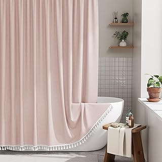 AmazerBath Pink Boho Shower Curtain with Tassels, Modern Farmhouse Showe...