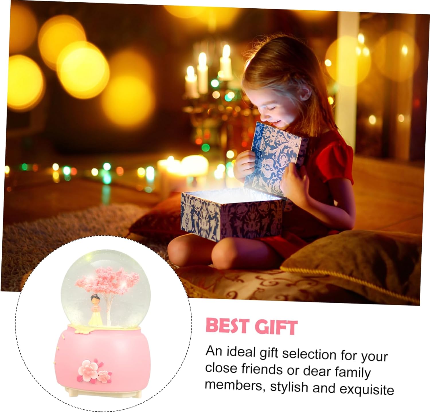 1PC Chic Luminous Music Box with Crystal Ball Decor Adorable Hanfu Girl Design for Home Decoration Unique Retro Present for Birthdays and Holidays Multi Function Music Box