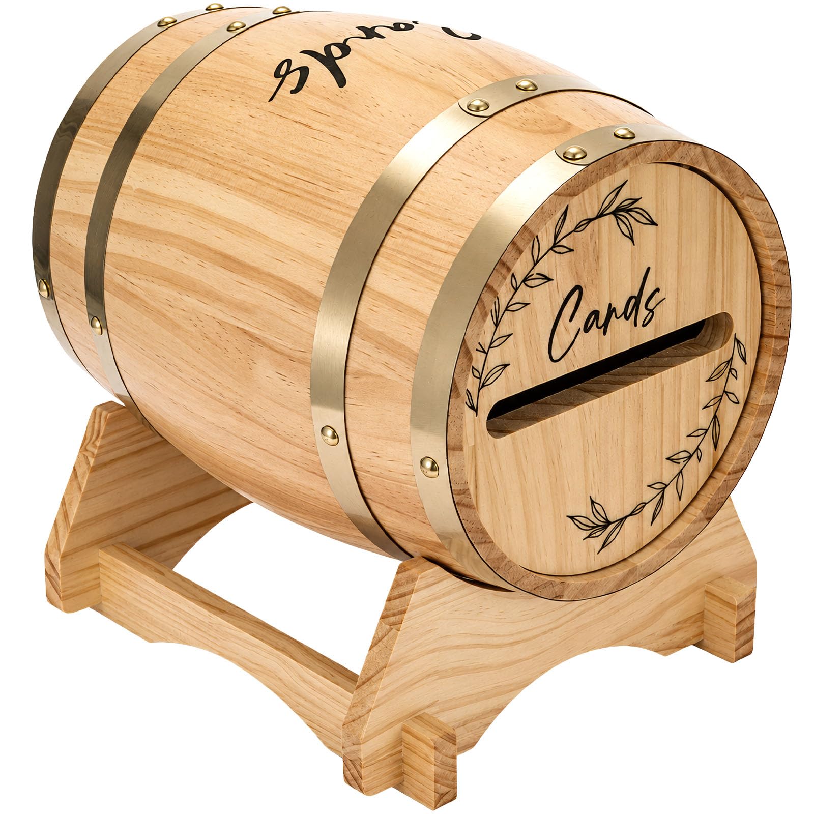 GoDyna Wooden Wedding Card Box with Base, Whiskey Barrel Card Box Holder for Cards, Envelops and Money, Rustic Wedding Decor for Graduation, Baby Shower, Birthday Party, Brown (Single Access Design)