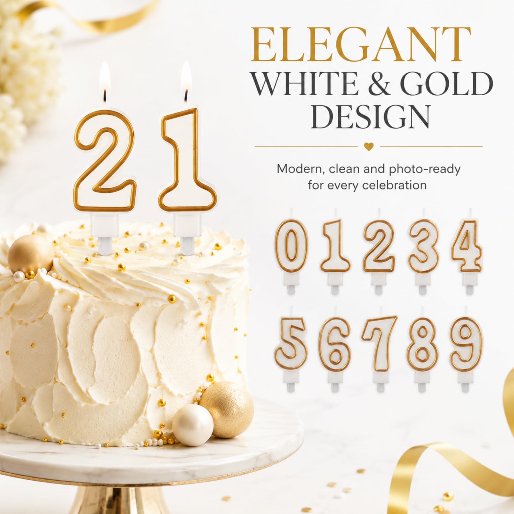 10 Stücke Kuchen Nummer Kerzen Geburtstag Ziffer Kerzen Zahlen 0-9 Weiße Kerzen mit Goldenen Kanten Kuchen Topper Kerze Dekoration für Hochzeit Geburtstag Party Zubehör