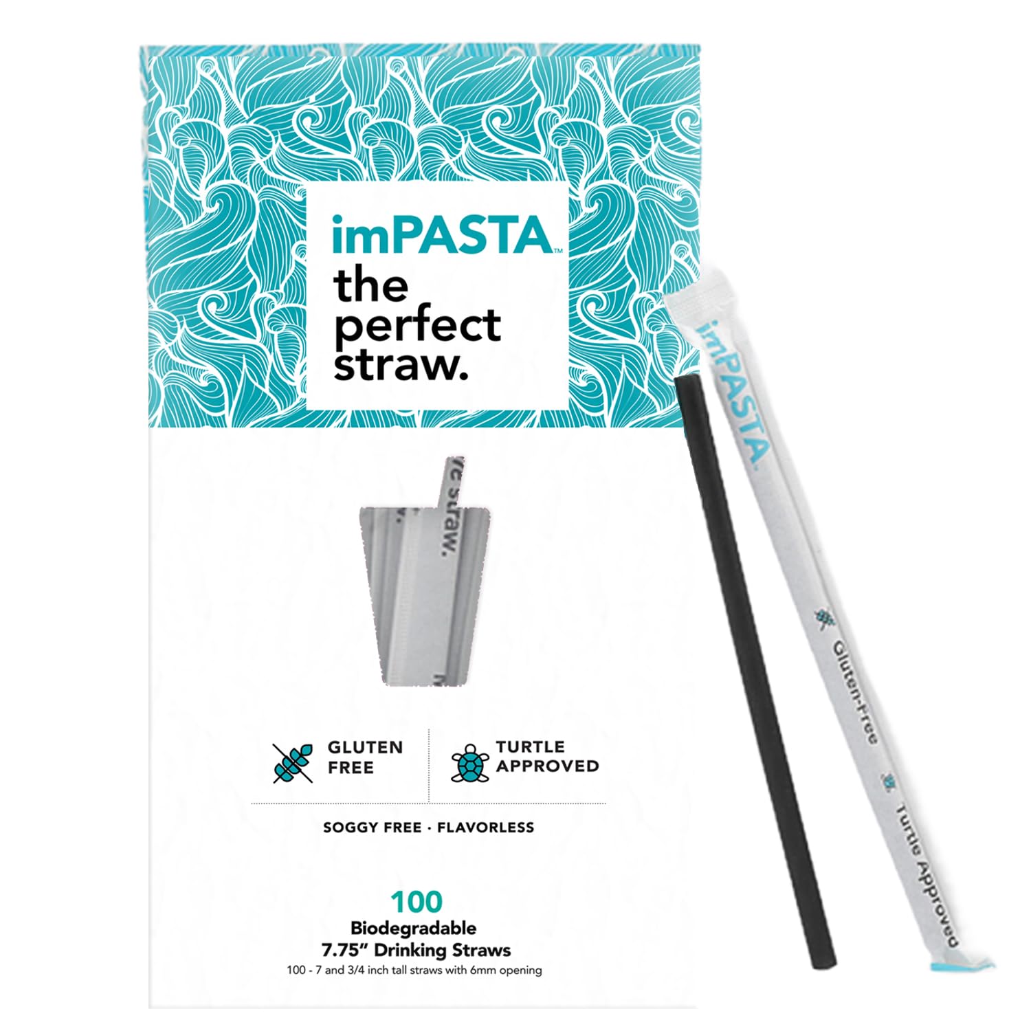 imPASTA Straws Eco-Friendly Drinking Straws 7.75 Inch - 100 Count, Vegan-Friendly, Gluten-Free, 100% Flavourless, Never Cracks & Recyclable Straw,