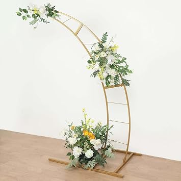 Tableclothsfactory 6.5ft Gold Metal Crescent Moon Wedding Arch Photography Backdrop Stand, Curved Design Flower Balloon Frame, Collapsible Arbor Stand with Solid Rectangular Base