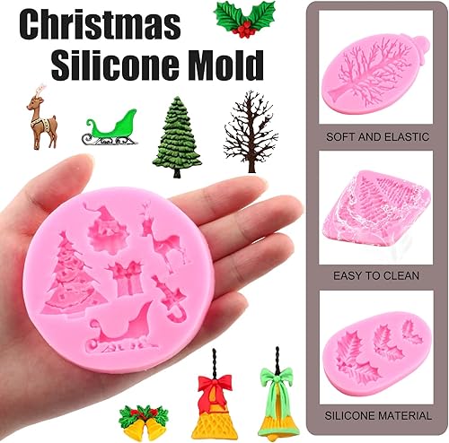 Miniatura 3 de Mujiang Moldes de silicona para árbol de Navidad, piñas, piñas, hojas de acebo, moldes de fondant para Navidad, Año Nuevo, fiesta, decoración de