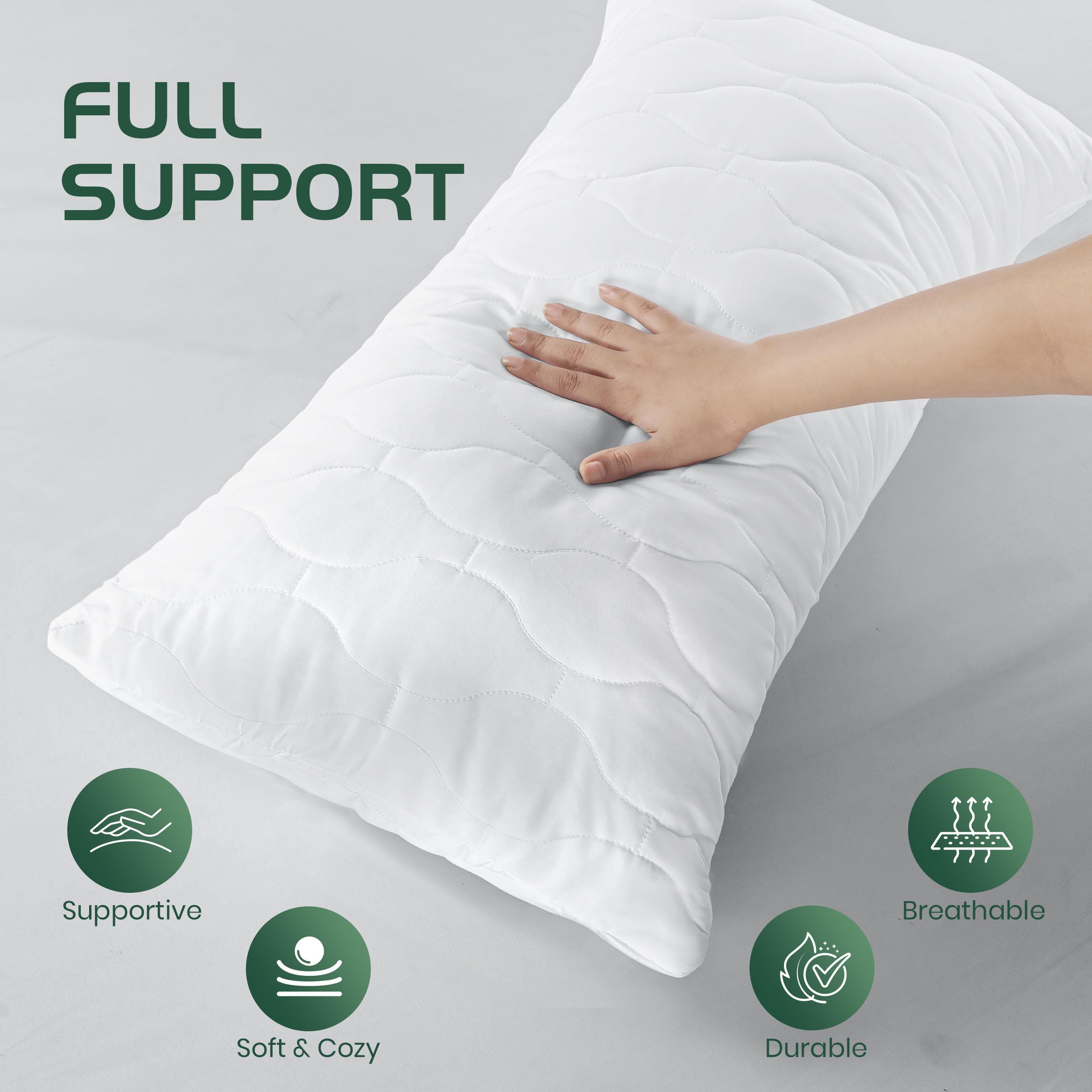 Utopia Bedding Cuscino trapuntati (Confezione da 2) 40 x 80 cm, Cuscini trapuntati per letto e cuscini decorativi, Cuscini per divano (Bianco)