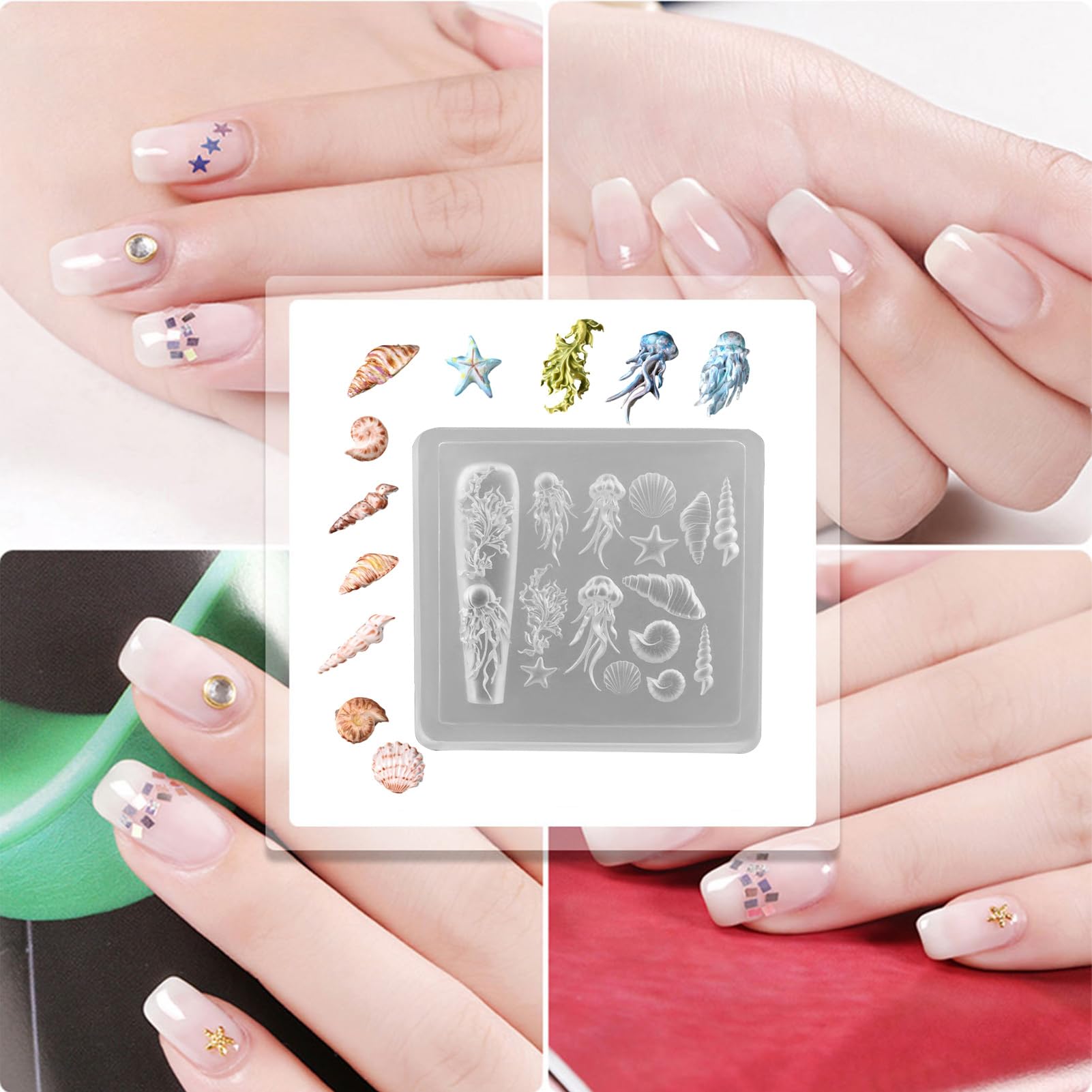 Nail Charm Mold, Nail Carving Decor Mould, Silicone Molds, 3D Sea Themed, Jewelry Making Tools, 1,97 żywica epoksydowa do salonu i domu