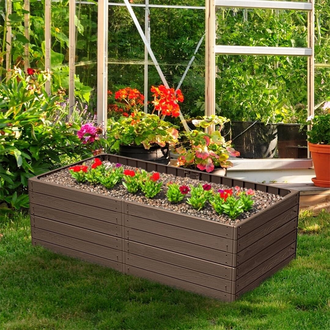 Hochbeet aus Kunststoff, rechteckig, für Gemüse, Pflanzen und Kräuter, braun, 149 cm x 75,6 cm x 25 cm