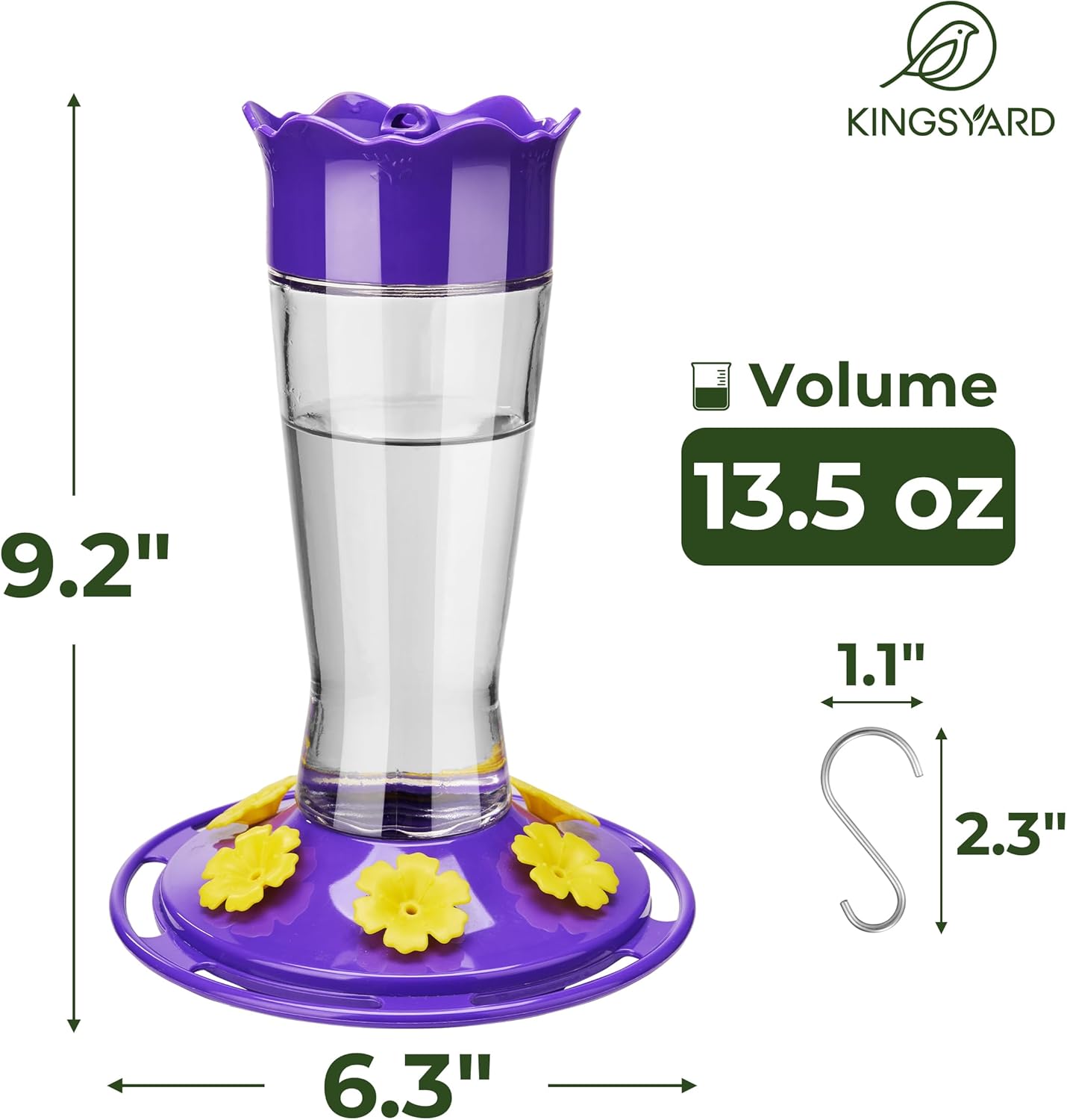 Kingsyard Glass Hummingbird Feeder for Outdoors Hanging - 6 Bee Guard Feeding Ports & Built-in Ant Moat, Wild Bird Feeder for Outside Garden Yard Patio 14 Oz, Updated Purple - Image 4