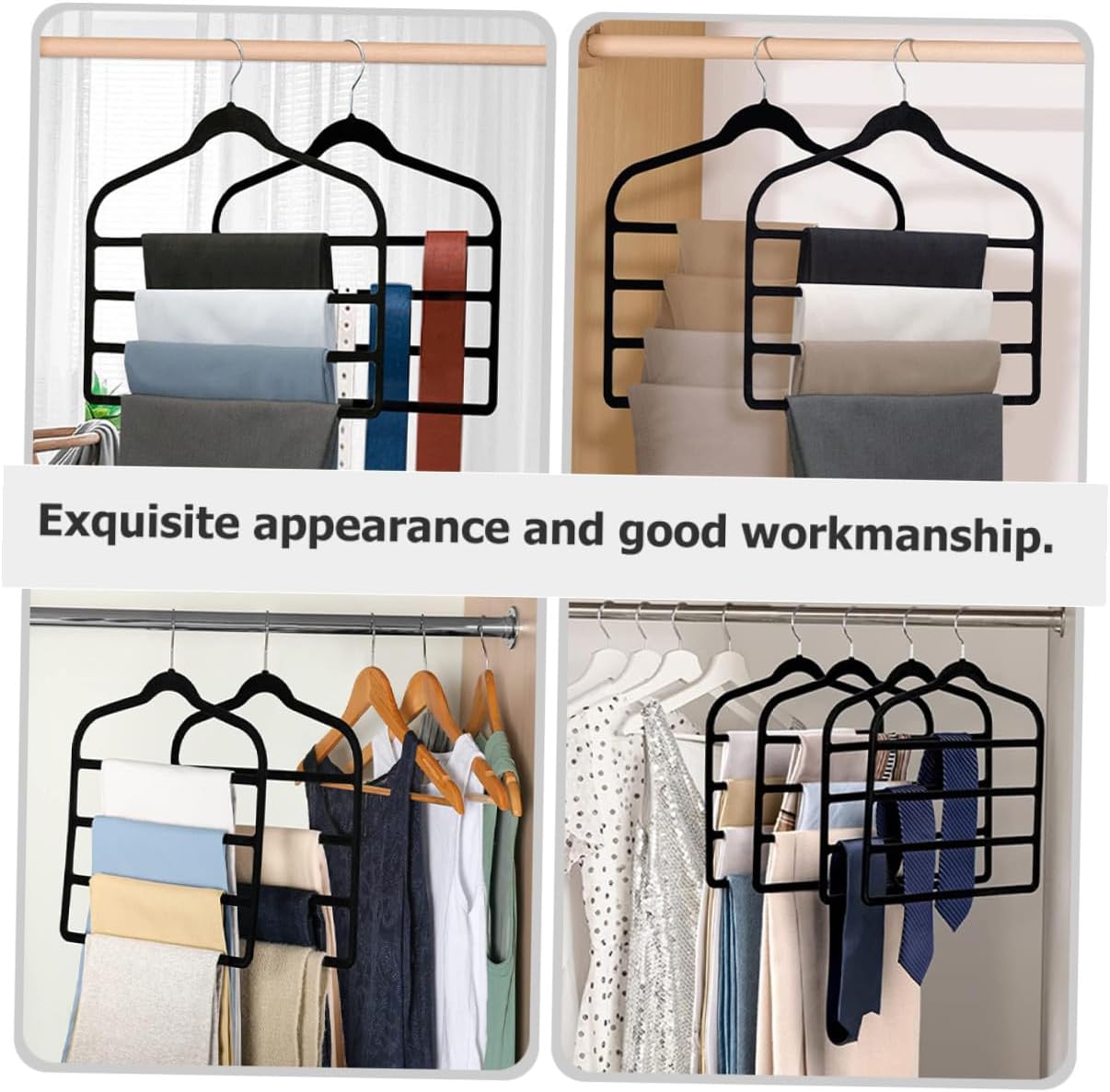 NUOBESTY 5pcs Space-Saving Pants Hangers with Design for Closet Organization Multi-use Scarf and Towel Hanging Racks Black Large Capacity Wardrobe Storage for Dorms and Bedrooms