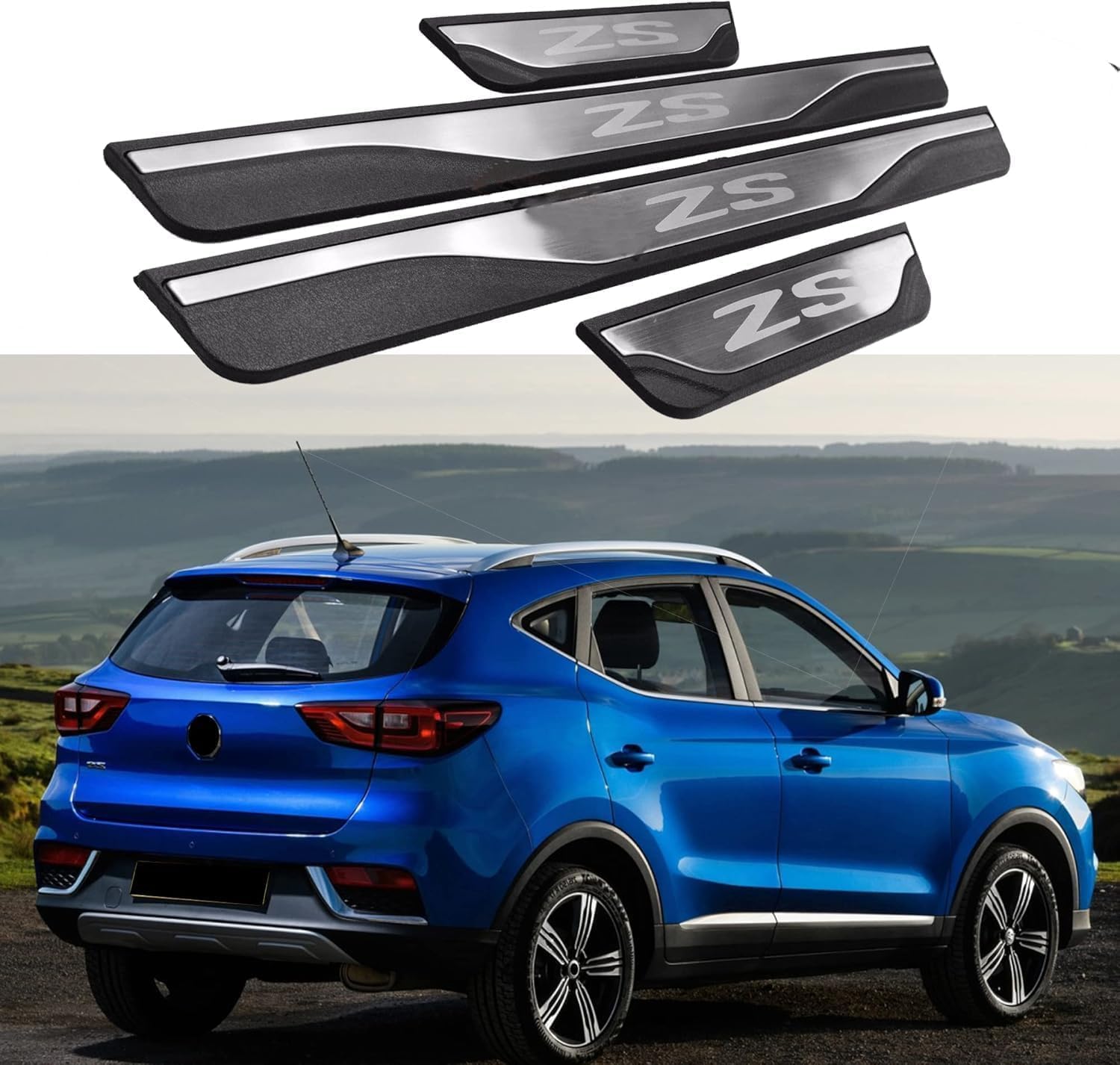 Door Sill Scuff Protector for MG ZS 2017-2023 2024 2025 Accessories Parts, Black with ABS Plastic Threshold Strip Auto Accessory Kick Panels 4pcs Set