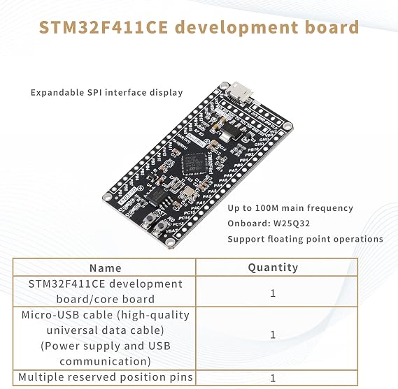 STM32F411CE 512K STM32 Core Board 100MHz STM32F4x1 Development Board SRAM 128K Flash 512K Micro USB Interface for MicroPython for Programming