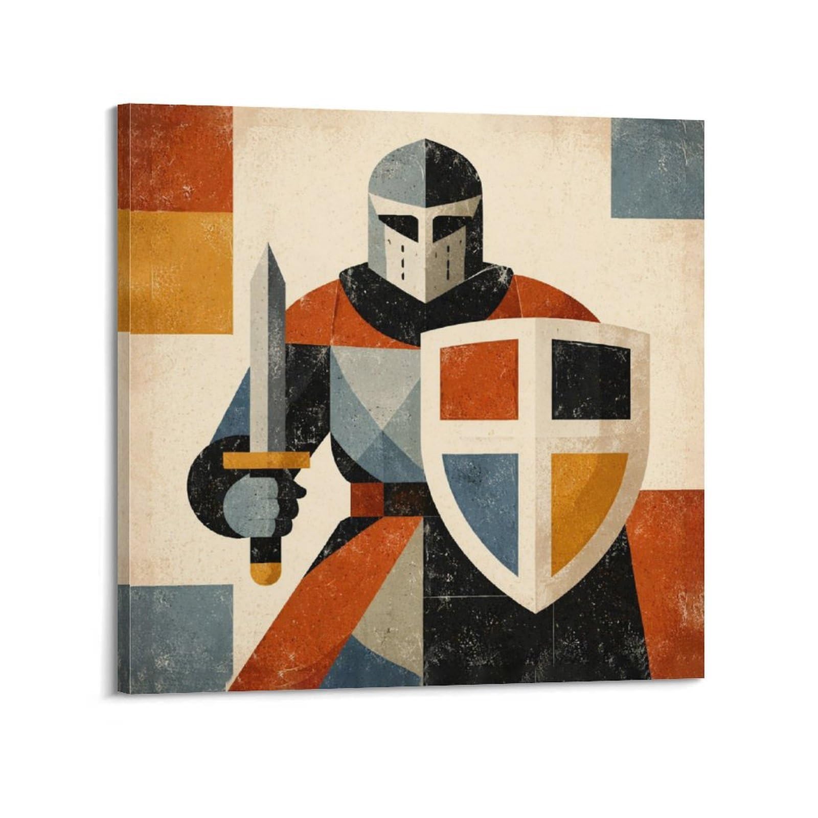 XKUGA Vintage Templar Knight Primary Color Gothic Poster Shield Modern Decorative Canvas Prints - Ideal Wall Art for Family, Man Cave, Game Room, Boys & Girls Bedroom 20x20inch(50x50cm)