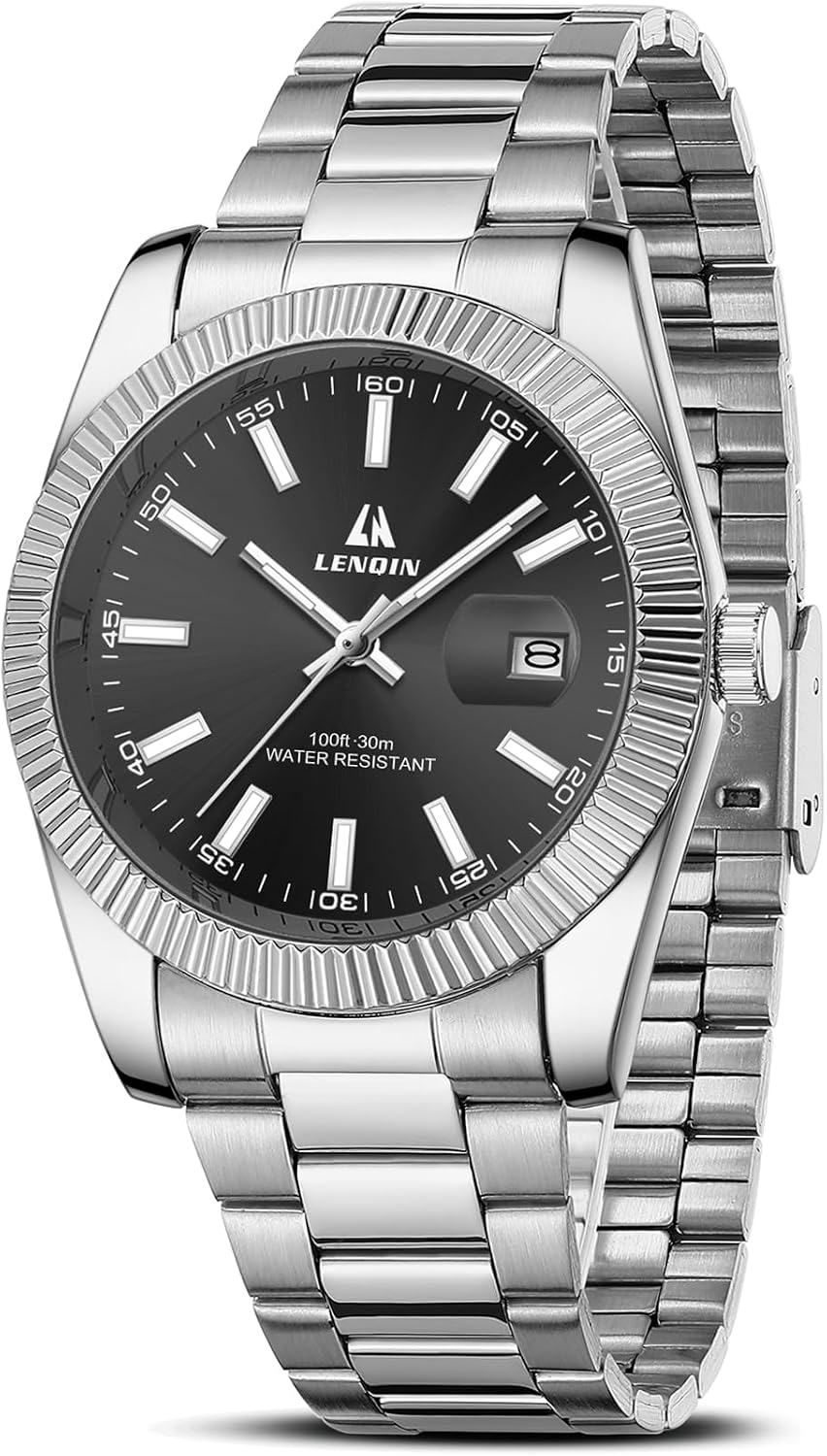 LN LENQIN Mens Watches Waterproof Stainless Steel Watch for Men Analog Quartz Fashion Business Designer Wristwatch