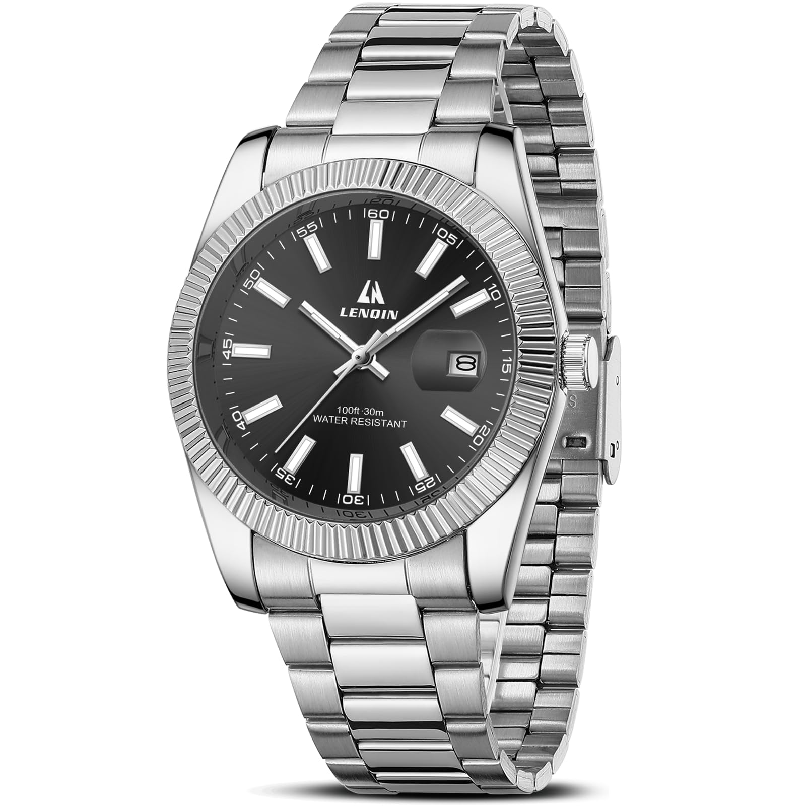 LN LENQIN Uhren Herren Edelstahl Herren Uhr 30m wasserdichte Armbanduhr Analoge Quarz Uhr Mode Freizeit Uhren für Männer