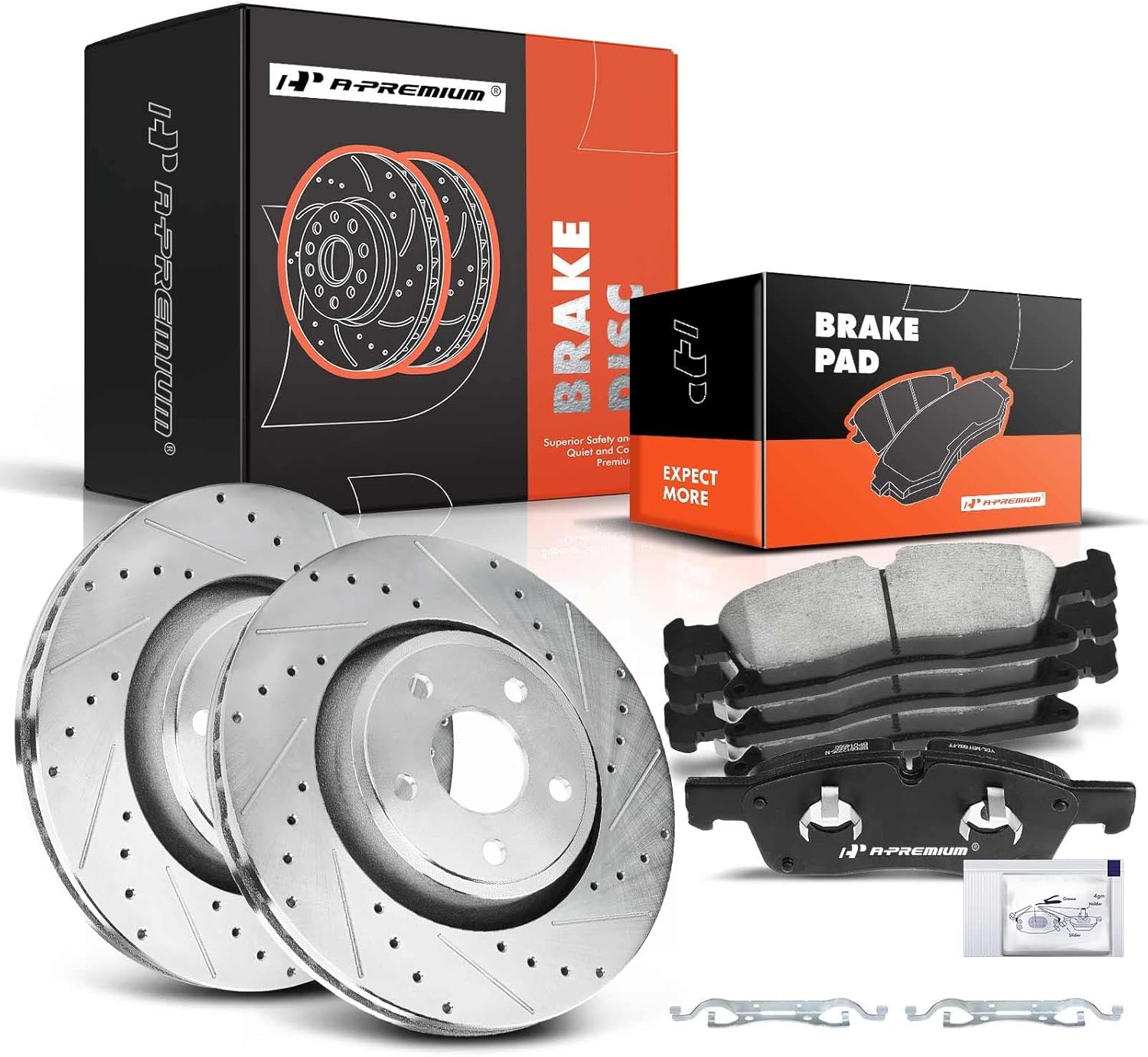 A-Premium 13.78 inch(350 mm) Front Drilled and Slotted Disc Brake Rotors + Ceramic Pads Kit Compatible with Dodge and Jeep Models - Durango 2011-2020, Grand Cherokee 2011-2012, 6-PC Set