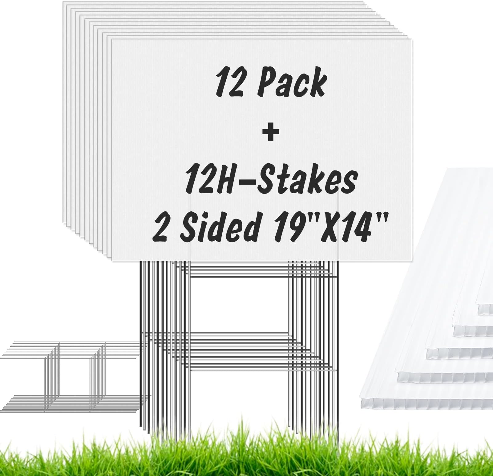 12 Pack Blank Yard Signs with Stakes, IKAYAS 19 x 14 Inches White Garden Yard Signs Yard Sale Signs Corrugated Lawn Signs for Party Yard Decorations,Garage Sale, Guidepost, Open House