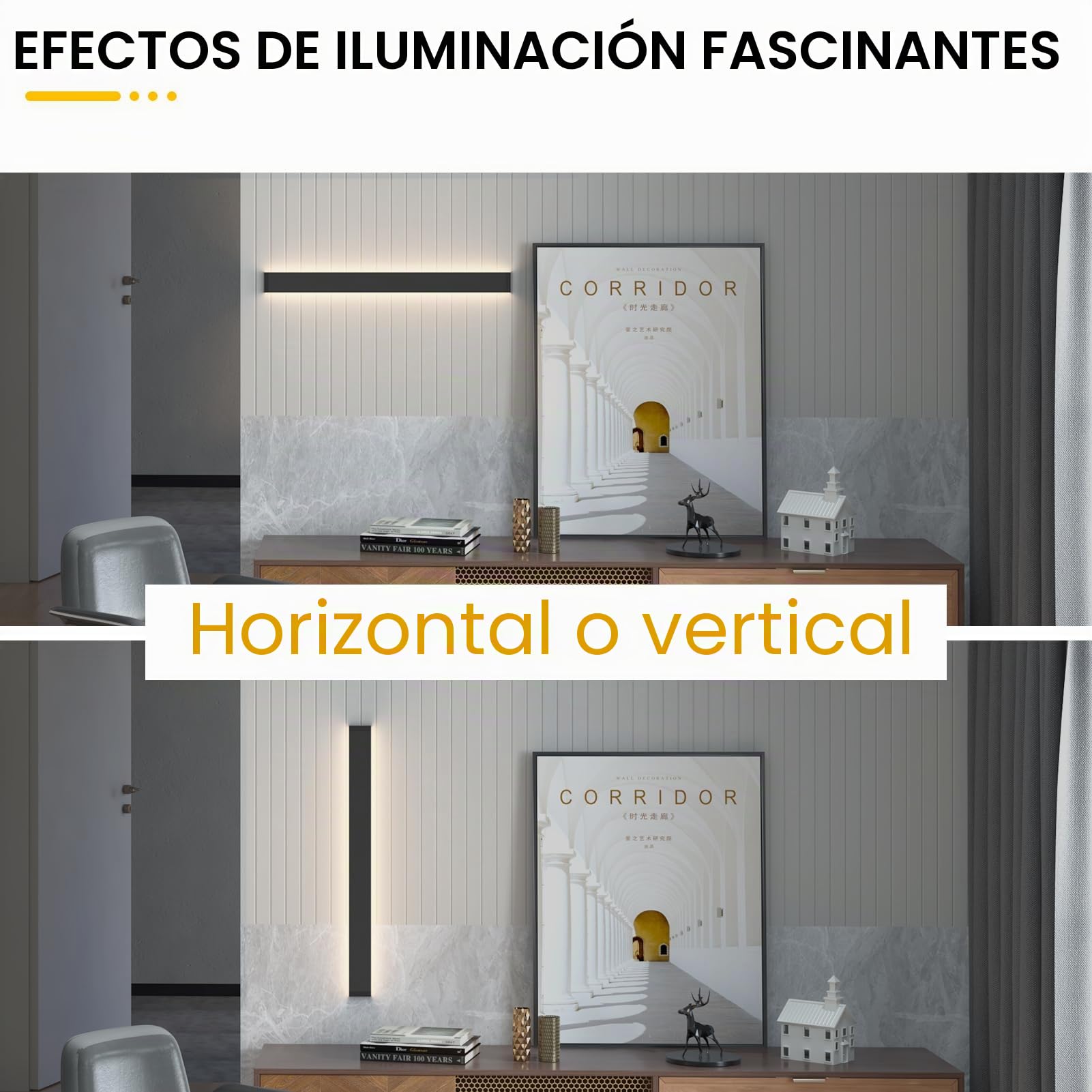 K-Bright 35W Aplique Pared Interior LED, lámpara de pared moderna de 110 cm para el dormitorio, sala de estar, IP44,4000K, arriba y abajo de iluminación, Negro
