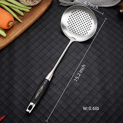 Miniatura 2 de Utensilios de cocina Cuchara ranurada 188 304 de acero inoxidable con mango de madera resistente al calor, plata15.2 pulgadas