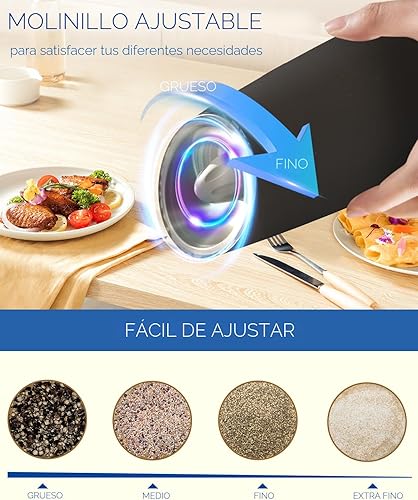 Miniatura 3 de CIRCLE JOY Gravity - Juego de molinillo eléctrico de sal y pimienta con luz LED, funciona con pilas, grosor ajustable, gran capacidad, para el